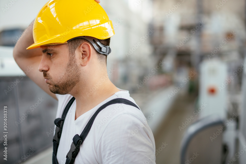 Construction worker in factory made mistake. Construction worker in factory made mistake.