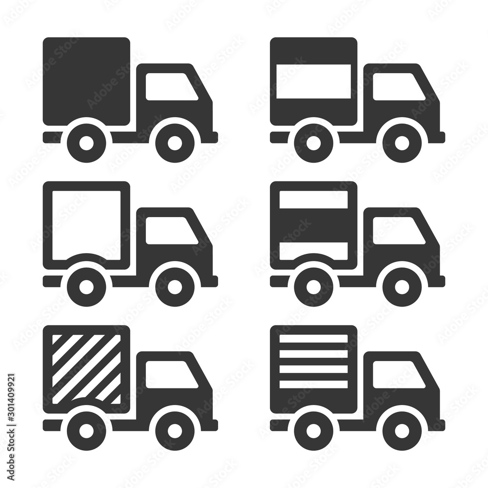 Delivery Truck Icon Set. Cargo Sign on White Background. Vector