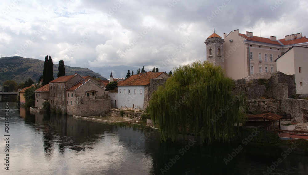 Cityscape Trebinje. Bosnia-Herzegovina. Beautiful river.