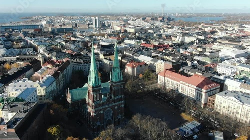flycam films amazing panorama of Helsinki with church photo