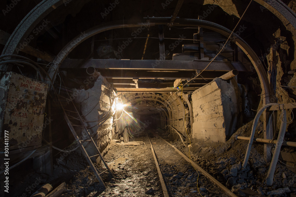 Gold iron mine ore shaft tunnel drift with scoop ramp scraper slide ...