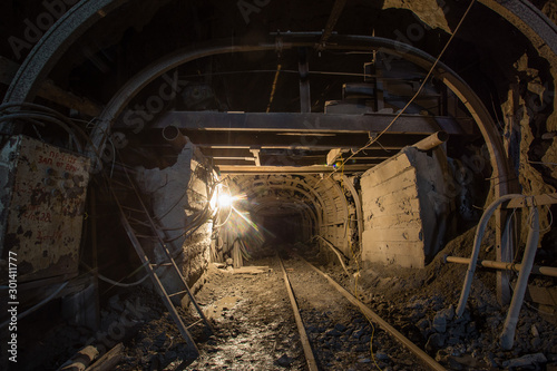 Gold iron mine ore shaft tunnel drift with scoop ramp scraper slide