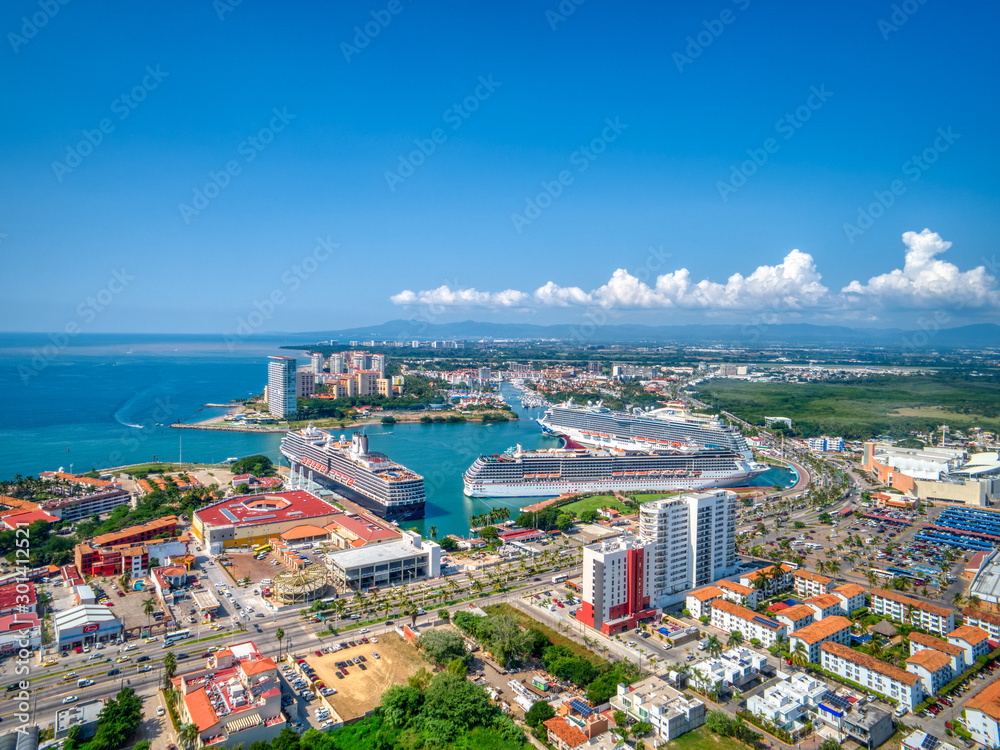 Aerial view of Cruise ships in Puerto Vallarta, Mexico