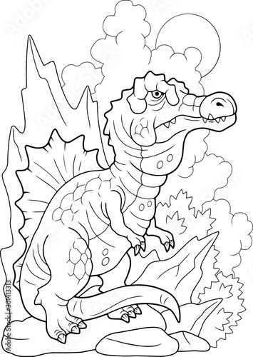 predatory prehistoric dinosaur spinosaurus coloring book funny illustration
