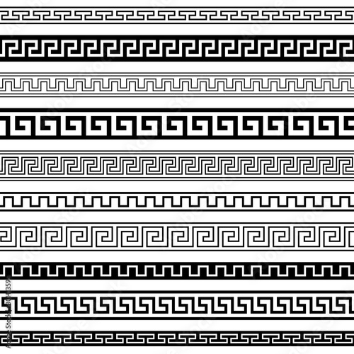 Tablou pe pânză Set of seamless black and white meander vector borders