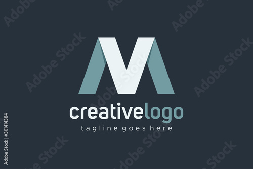 Initial Letter V and M Logo Ribbon Paper Flat Vector Logo Design