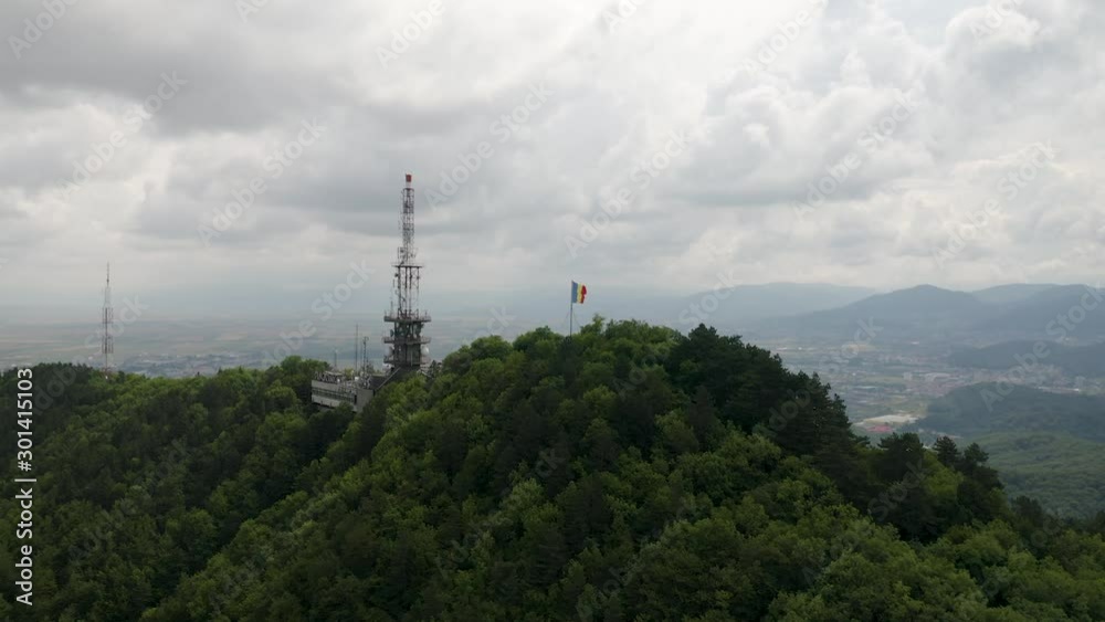 4K Orbit Drone Aerial Romanian Flag, Romania Flag Carpathian Mountains Brasov 4K Orbit Drone Aerial Romanian Flag, Romania Flag Carpathian Mountains Brasov
