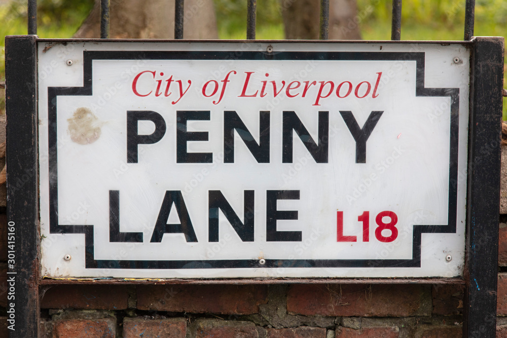 Penny Lane road sign. A popular tourist destination in Liverpool, UK Penny Lane road sign. A popular tourist destination in Liverpool, UK