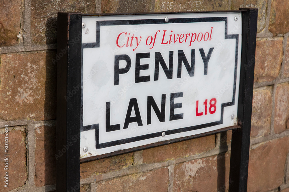 Penny Lane road sign. A popular tourist destination in Liverpool, UK