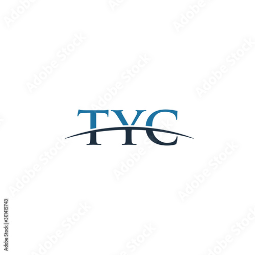 Initial letter TYC, overlapping movement swoosh horizon logo company design inspiration in blue and gray color vector