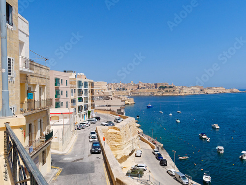 East coast of Birgu. Panorama of the sea. Malta