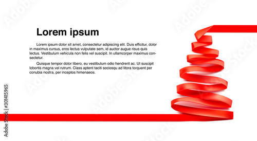 Paper sheet with a red ribbon tree. Vector illustration isolated on white background. Ready for your design. Can be used for greeting card, holidays, gifts and etc. EPS10.