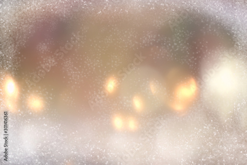 Fototapeta Naklejka Na Ścianę i Meble -  Frosted window effect with snow flakes for Christmas festive background with copy space for text
