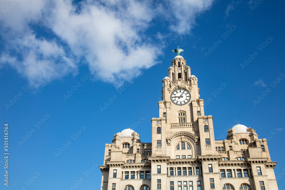 View of the iconic Royal Liver Building in Liverpool, UK View of the iconic Royal Liver Building in Liverpool, UK
