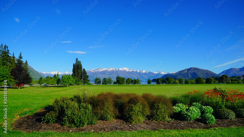 The spring time view in Wanaka Lake, Otago, New Zealand
