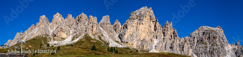Beautiful alpine view of the dolomites at the famous Grödner Joch, South Tyrol, Italy