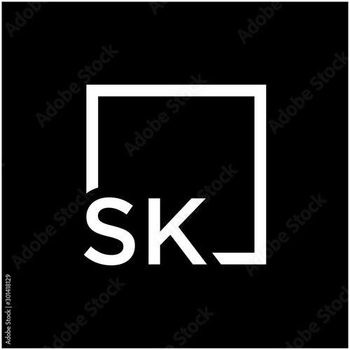 Letter SK Logo design with square frame line art. business consulting concept. studio,room,group icon. Suitable for business, consulting group company. - vector
