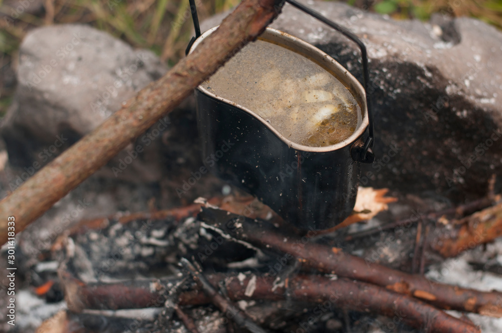 Cooking fish soup fish soup in the fire in nature Cooking fish soup fish soup in the fire in nature