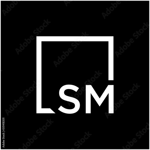Letter SM Logo design with square frame line art. business consulting concept. studio,room,group icon. Suitable for business, consulting group company. - vector
