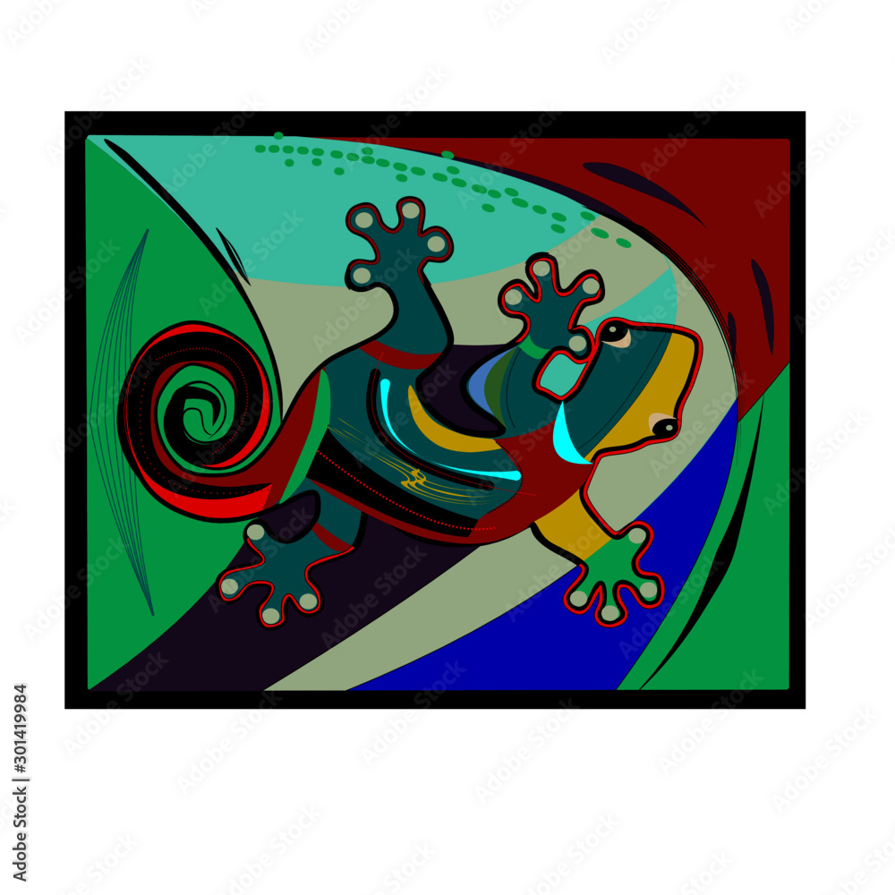 Colorful background, expressionism  art style,abstract lizard