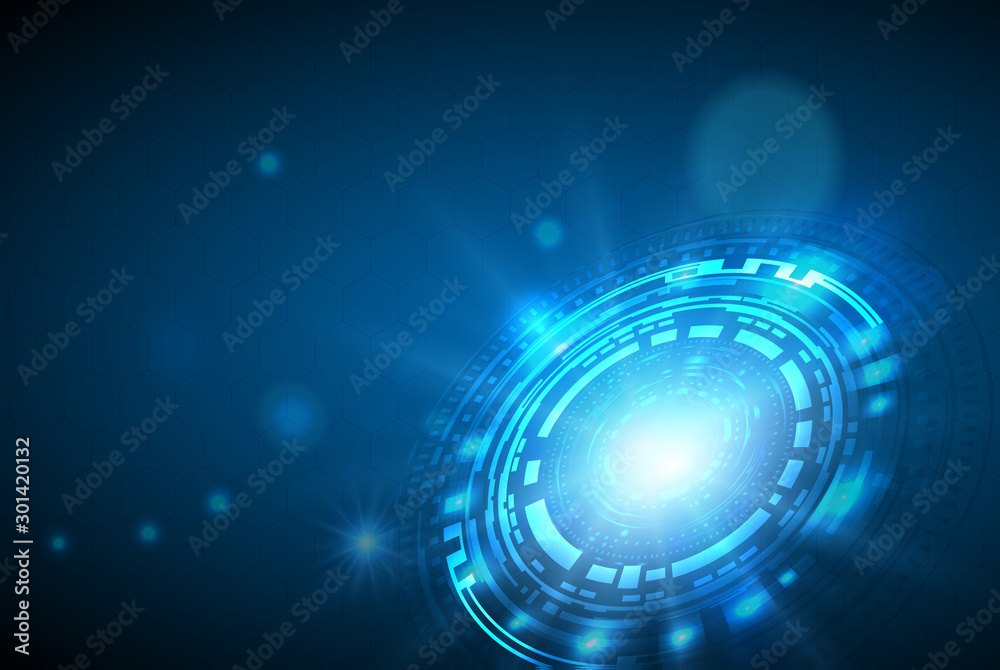 Vector tech circle with various technological elements on blue color background. Vector tech circle with various technological elements on blue color background.
