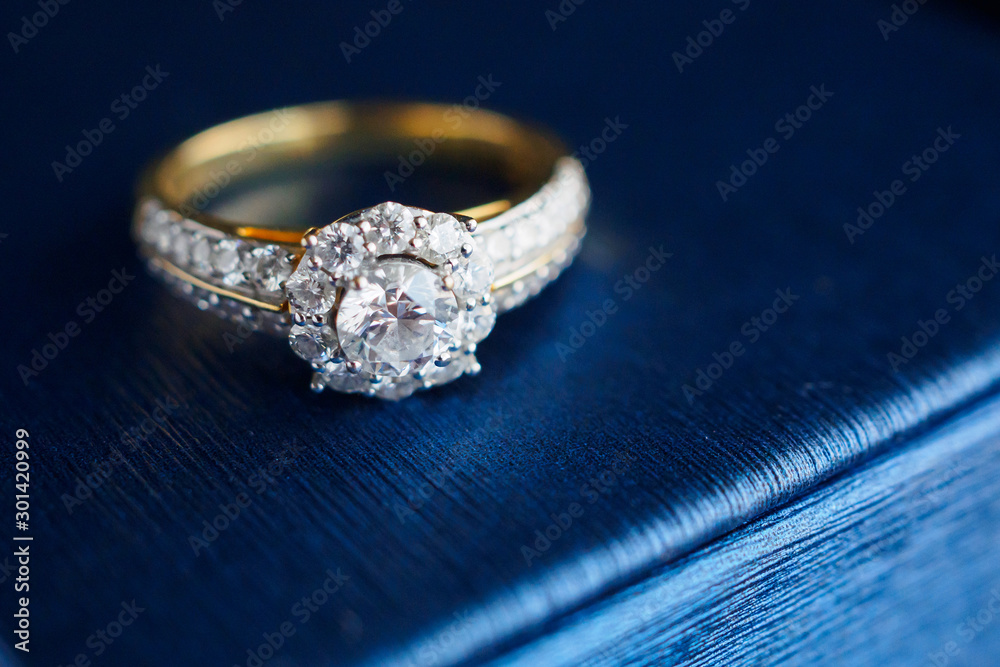 wedding gold diamond ring on jewelry box wedding gold diamond ring on jewelry box