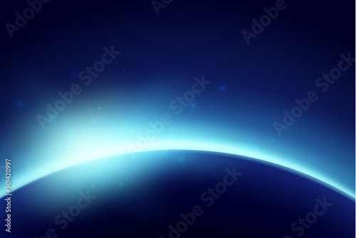 Dawn from space. Rising sun . Vector background , Space sunrise, good morning world!