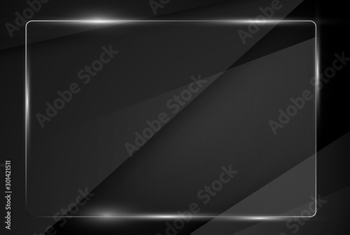 Beautiful blank shining glass banner on a black background