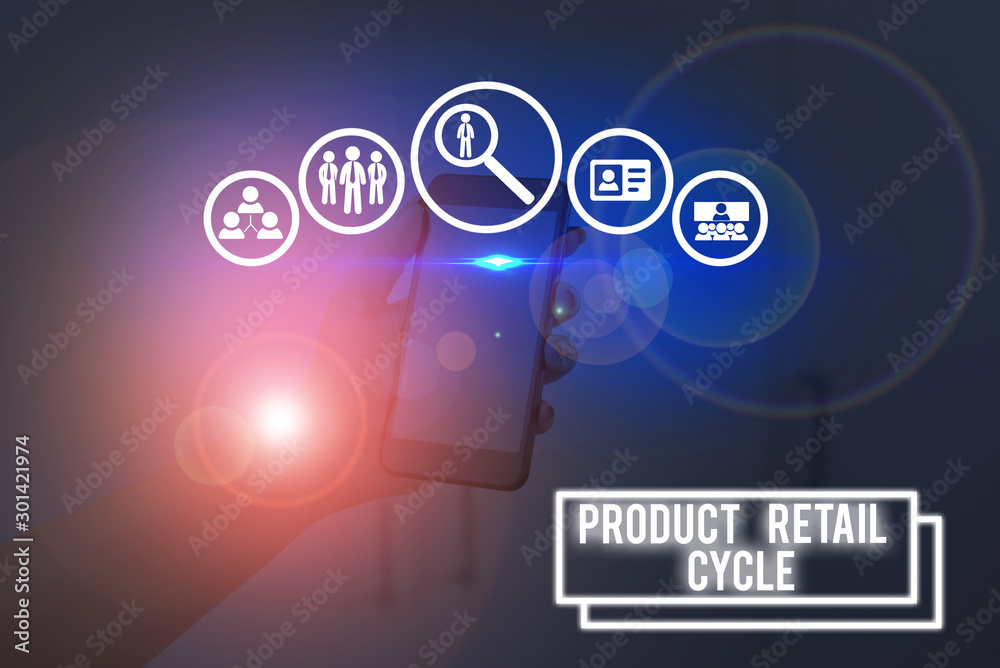 Text sign showing Product Retail Cycle. Business photo showcasing as brand progresses through sequence of stages Text sign showing Product Retail Cycle. Business photo showcasing as brand progresses through sequence of stages