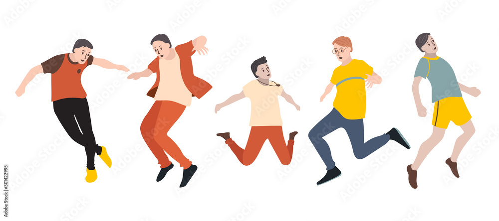 Jumping people isolated on white background. Happiness, freedom, motion and people concept. Flat simple set of people Jumping people isolated on white background. Happiness, freedom, motion and people concept. Flat simple set of people