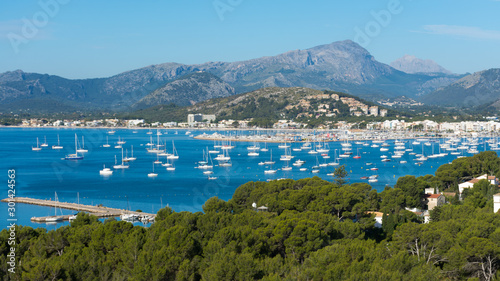 Yachts in the Bay of the port of Pollensa on the island of Mallorca