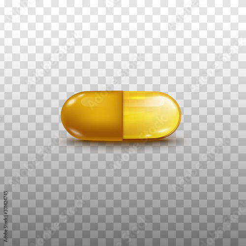 Fish oil, Omega 3 or vitamins capsule realistic vector illustration isolated.