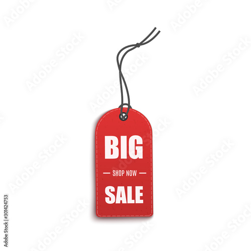 Big sale - price label or red tag realistic vector illustration isolated on white.