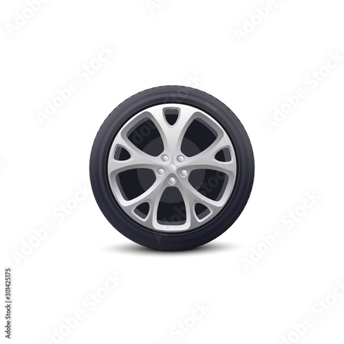 Car wheel isolated object realistic vector illustration on white background.