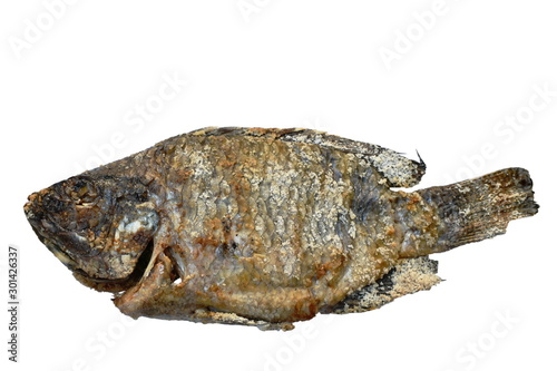 grilled mango fish wrapping salt on white background