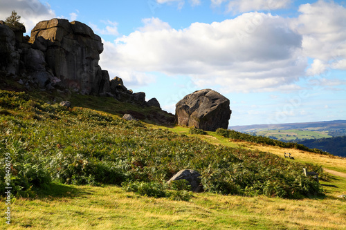 Landscape view of the cow and calf rocks at Ilkley moor West Yorkshire