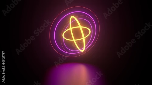 3d render of neon gemetry above reflection floor. Glow neon objects. photo