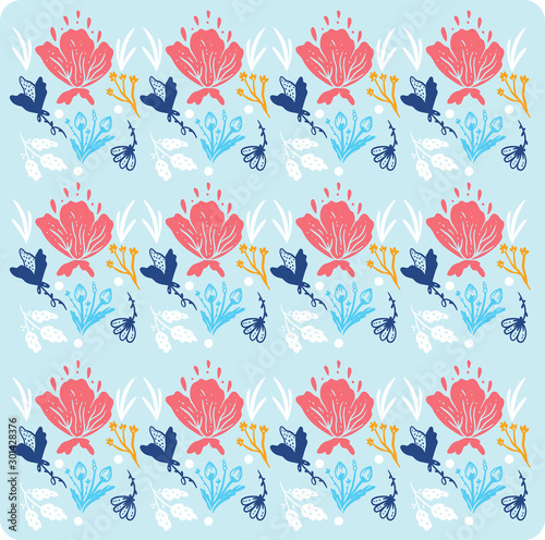 Seamless pattern with flowers  leaves. Creative floral texture. Great for fabric  textile Vector Illustration