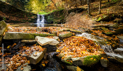 Fototapeta Naklejka Na Ścianę i Meble -  Beautiful waterfall at the mountain in autumn landscape