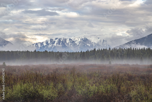 Clouds and mist in Moose Meadows in Banff, Canada