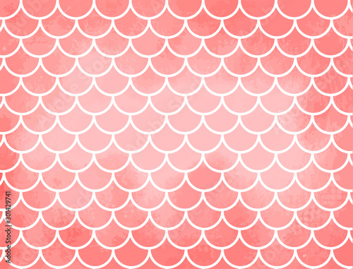 Coral mermaid scales. Fish scales. Underwater sea pattern. Vector illustration. Perfect for print design for textile, poster, greeting card, invitation.