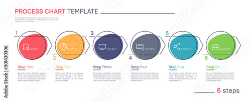 Clean and simple flat style linear vector infographic process chart template. Six steps