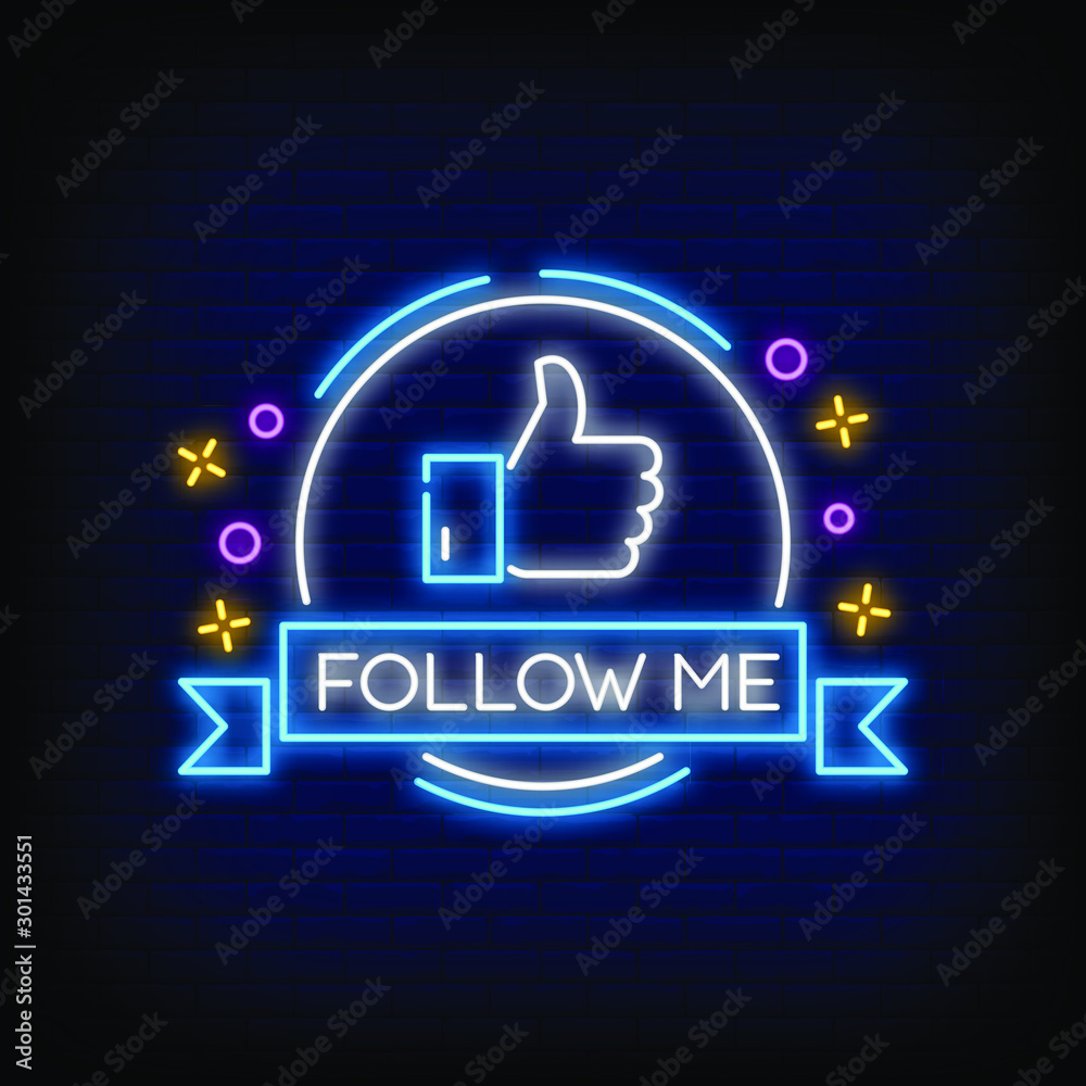 Follow Me Neon Signs Style Text Vector Stock Vector | Adobe Stock