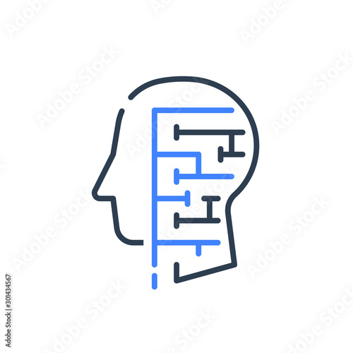 Human head profile and labyrinth, logic game, critical thinking, brain maze