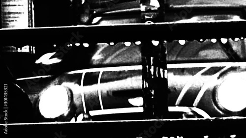 Daylight urban motion time lapse. Dynamic stressful city life. Shaky noisy visuals of cars movement. High contrast silhouettes - abstract decoration background. Real fast speed routine.