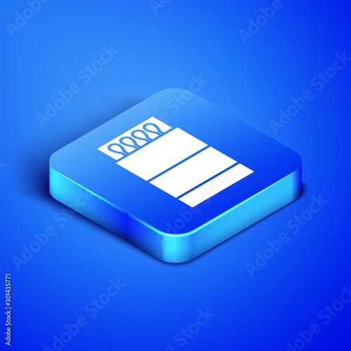 Isometric Open matchbox and matches icon isolated on blue background. Blue square button. Vector Illustration