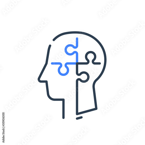 Human head profile and jigsaw puzzle, cognitive psychology or psychiatry concept, mental health