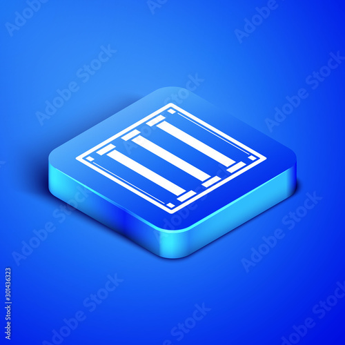 Isometric Prison window icon isolated on blue background. Blue square button. Vector Illustration