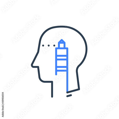 Human head profile and lighthouse, cognitive psychology or psychiatry concept, strategic thinking, mentor guidance
