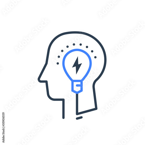 Human head and light bulb idea, cognitive psychology or psychiatry concept, creative mind